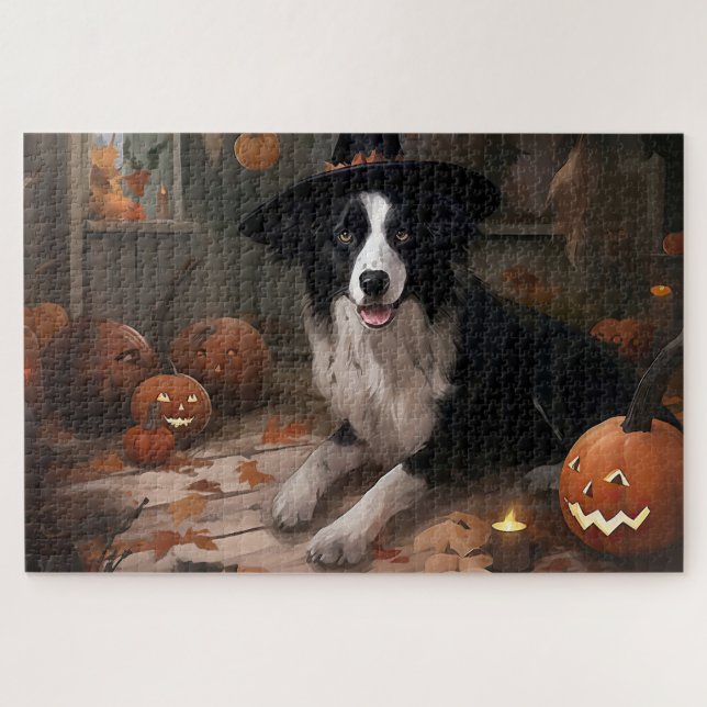 Puzzle Border Collie Citrouilles Halloween Épouvantable (Horizontal)