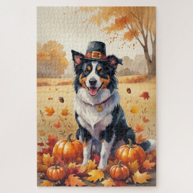 Puzzle Border Collie dans l'art de remerciement des feuil (Vertical)