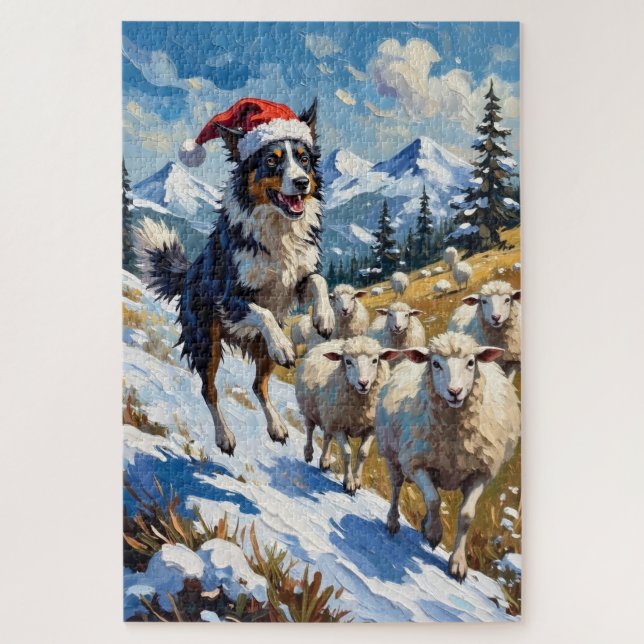 Puzzle Border Collie Herding Christmas Snowballs Hat (Vertical)