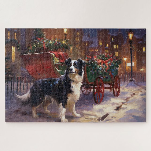 Puzzle Border Collie Noël Saison Festive (Horizontal)