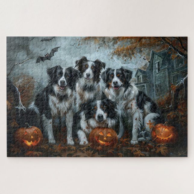 Puzzle Border Collie Nuit d'Halloween Délice Canin (Horizontal)