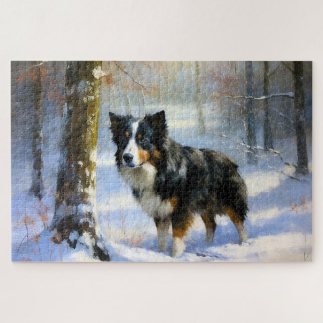 Puzzle Border Collie Qu'il neige Noël (Horizontal)