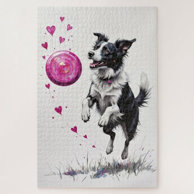 Puzzle Border Collie Saint-Valentin Cœur Disque Catch (Vertical)