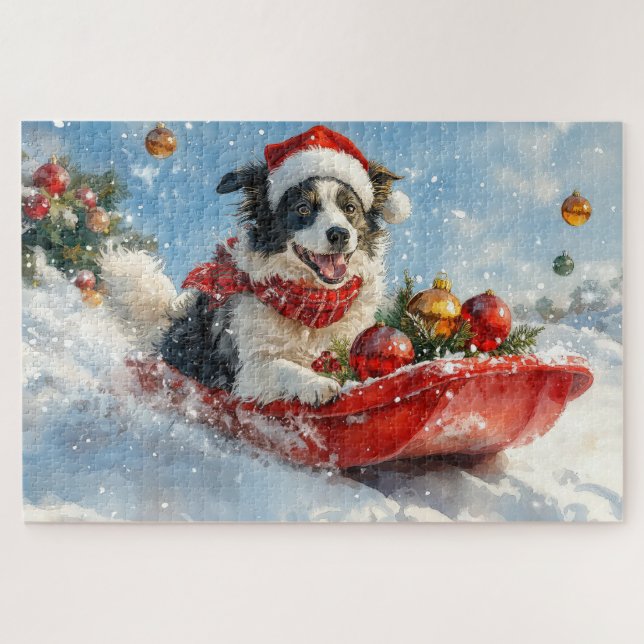 Puzzle Bordure Collie Chien dans la corniche Laisser neig (Horizontal)