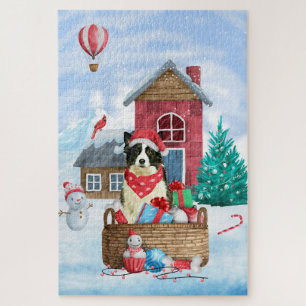 Puzzle Bordure Collie Chien dans la neige Maison de Chien