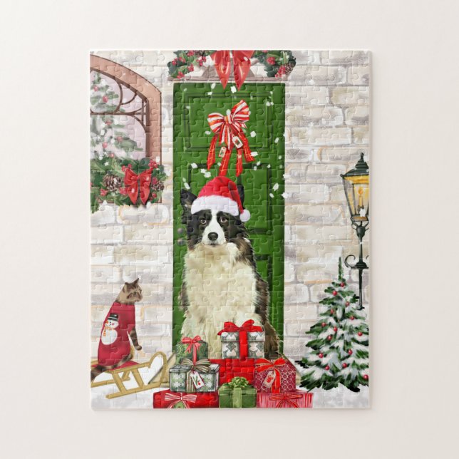 Puzzle Bordure Collie Chien Noël (Vertical)