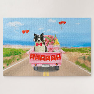 Puzzle Bordure Collie Chien Saint Valentin Coeurs de cami