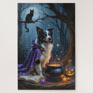 Puzzle Bordure Collie Chien Whimsical Halloween Peinture