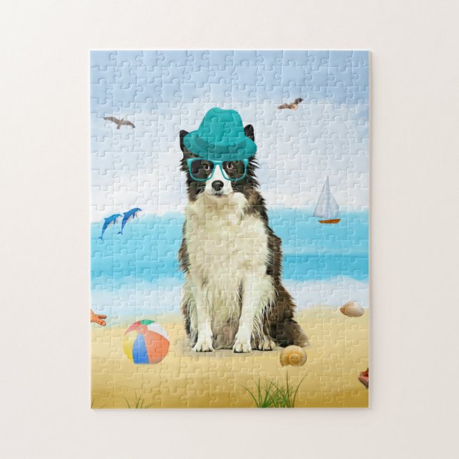 Puzzle Bordure Collie Dog sur la plage (Vertical)