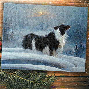 Puzzle Bordure Collie en hiver paysage neigeux