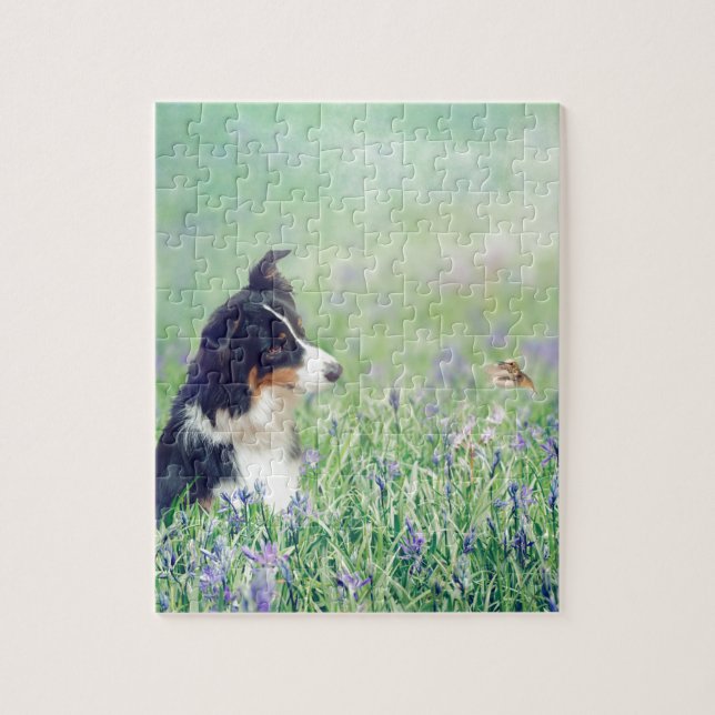 Puzzle Bordure Collie et Colibri (Vertical)