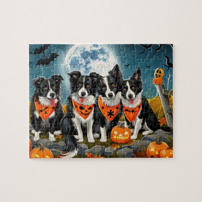 Puzzle Bordure Collie Halloween Éffrayant (Horizontal)