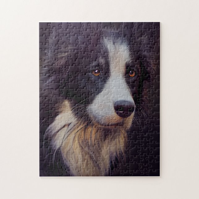 Puzzle Bordure Collie Mouton Chien Portrait Peinture (Vertical)