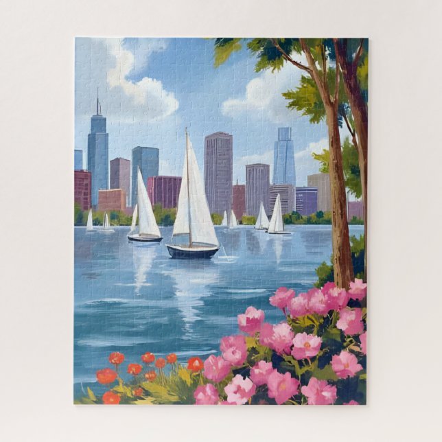 Puzzle Boston Harbor Printemps | Bateau Baie Skyline de l (Vertical)