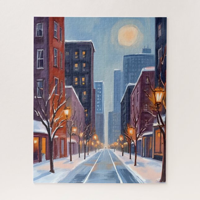 Puzzle Boston Hiver | Massachusetts Ville Aquarelle (Vertical)