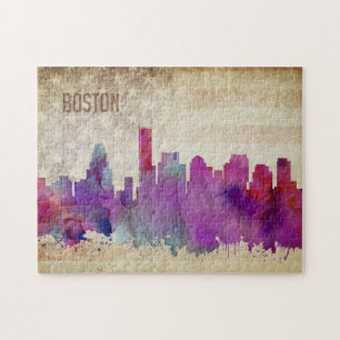 Puzzle Boston, horizon de ville d'aquarelle de mA