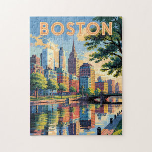 Puzzle Boston Massachusetts Skyline Travel Art Vintage