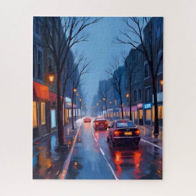 Puzzle Boston Rain | Downtown City Street Massachusetts (Vertical)