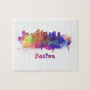 Puzzle Boston skyline in watercolor