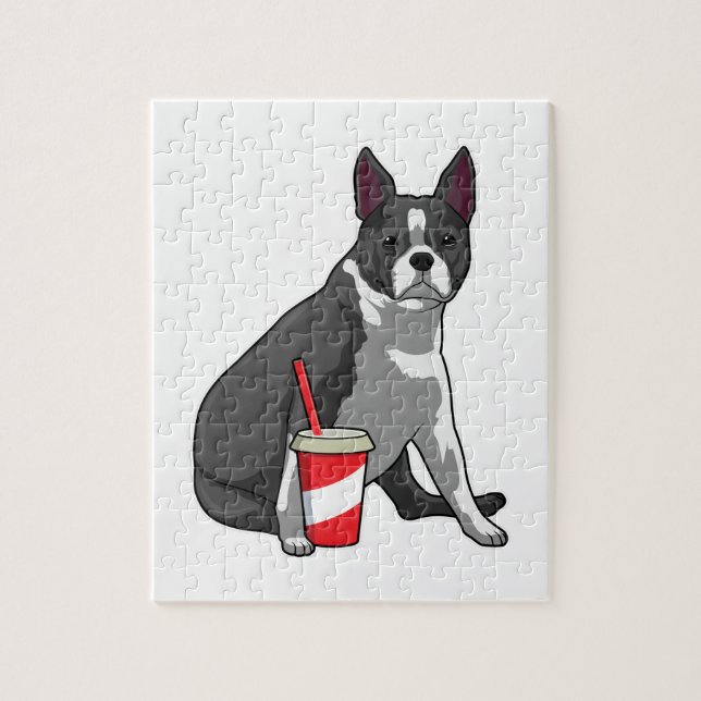 Puzzle Boston Terrier avec boisson (Vertical)