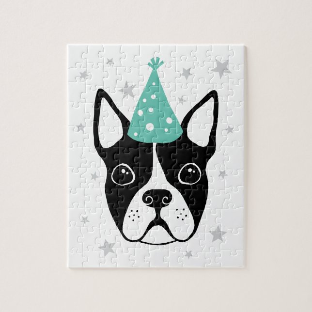Puzzle Boston terrier avec casquette et vedettes (Vertical)