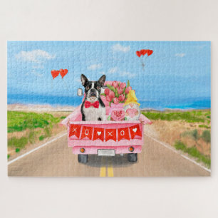 Puzzle Boston Terrier Chien Valentine's Day Truck Hearts