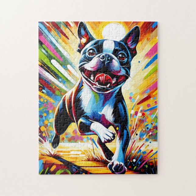 Puzzle Boston Terrier Dog Portrait Acrylique Art Print Ch (Vertical)