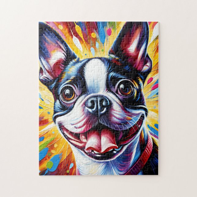 Puzzle Boston Terrier Dog Portrait Acrylique Art Print Ch (Vertical)