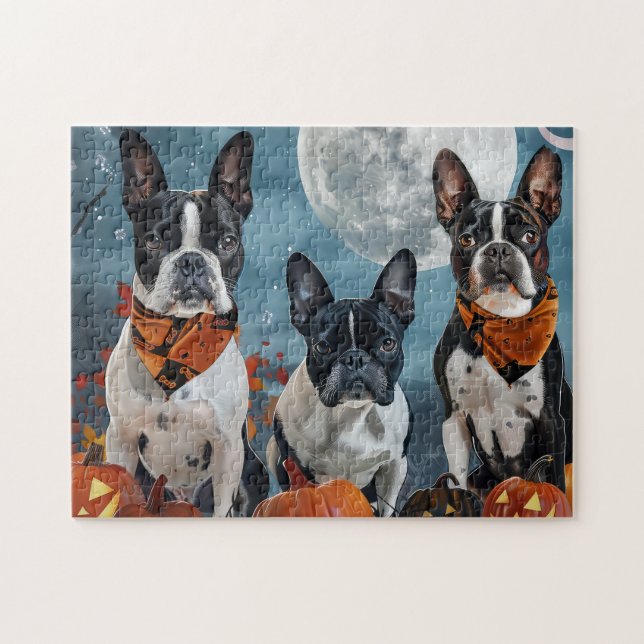 Puzzle Boston terrier Halloween Épouvantable (Horizontal)