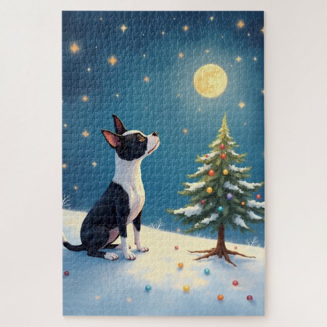 Puzzle Boston Terrier Midnight Star-Gazing Christmas (Vertical)