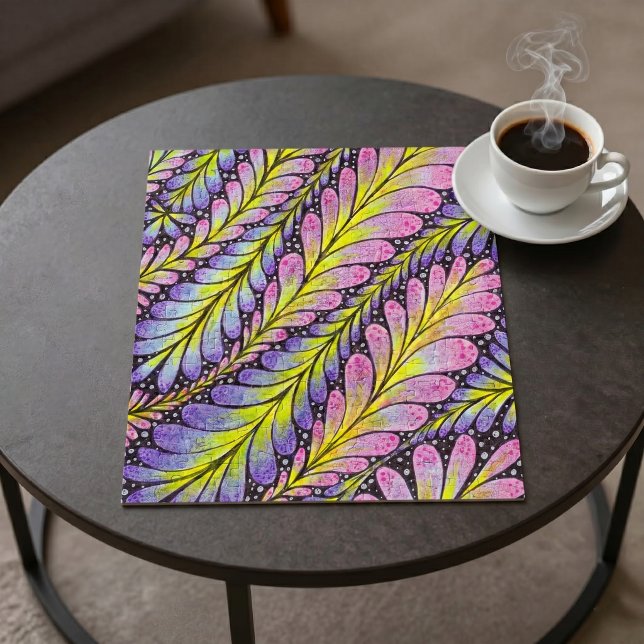 Puzzle Botanique Abstraite Colorée Néon Rose Violet (Créateur téléchargé)
