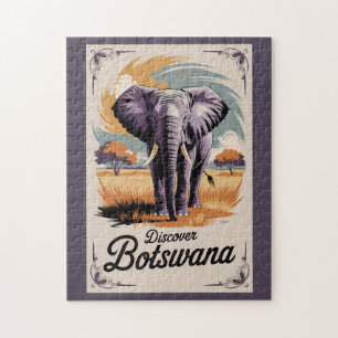 Puzzle Botswana Elephant Illustration Voyage Art Vintage