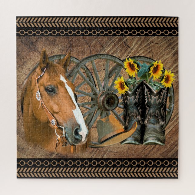 Puzzle Bottes de cowboy occidentales Cheval Chapeau de co (Vertical)