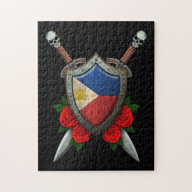 Puzzle Bouclier et épées philippins usés de drapeau avec (Vertical)
