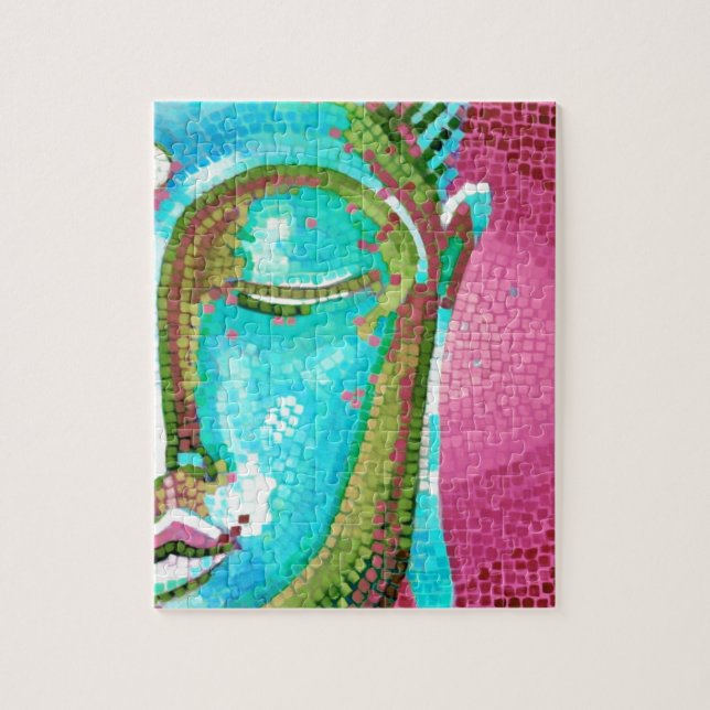 Puzzle Bouddha bleu et rose font face à la mosaïque (Vertical)