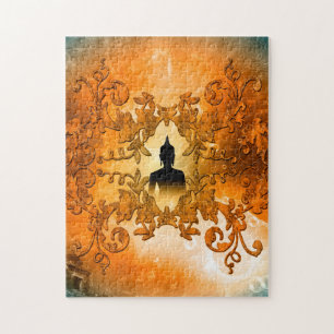 Puzzle Bouddha dans le coucher du soleil avec la lumière