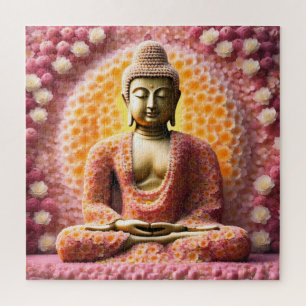 Puzzle Bouddha de fleurs roses méditant