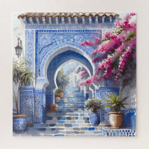 Puzzle Bougainvilliers floraux roses Maroc Carreaux bleus