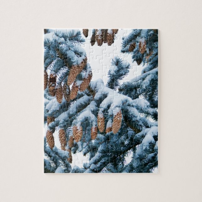 Puzzle Boughs et cônes couverts de neige (Vertical)