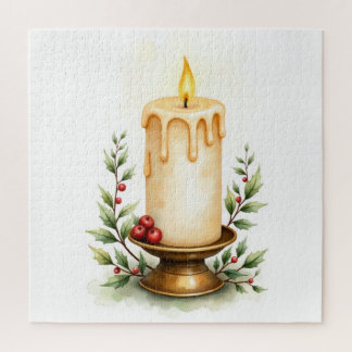 Puzzle Bougie de Noël élégante et verdure Baies rouges