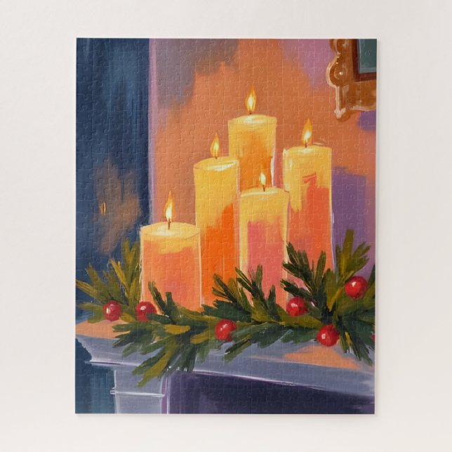 Puzzle Bougies de cheminée de Noël Guirlande (Vertical)