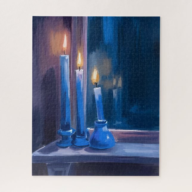 Puzzle Bougies de Hanouka bleues aquarelle (Vertical)