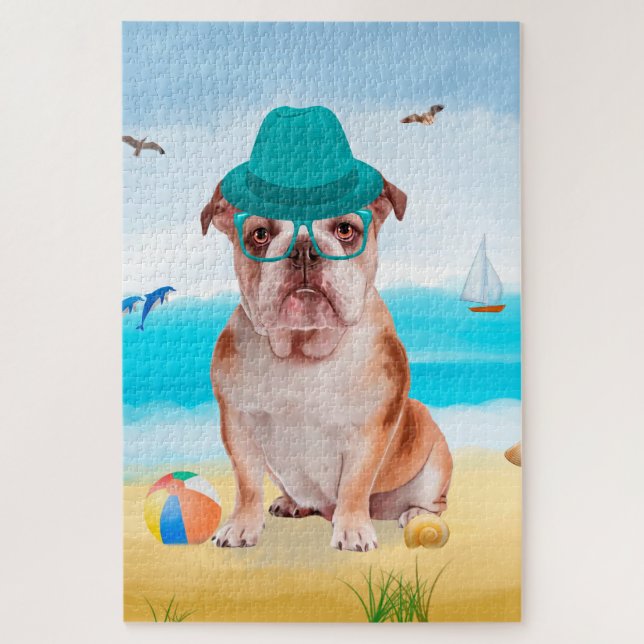 Puzzle Bouledogue anglais sur la plage (Vertical)