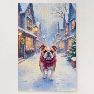 Puzzle Bouledogue anglais Village de Noël hivernal Fêtes