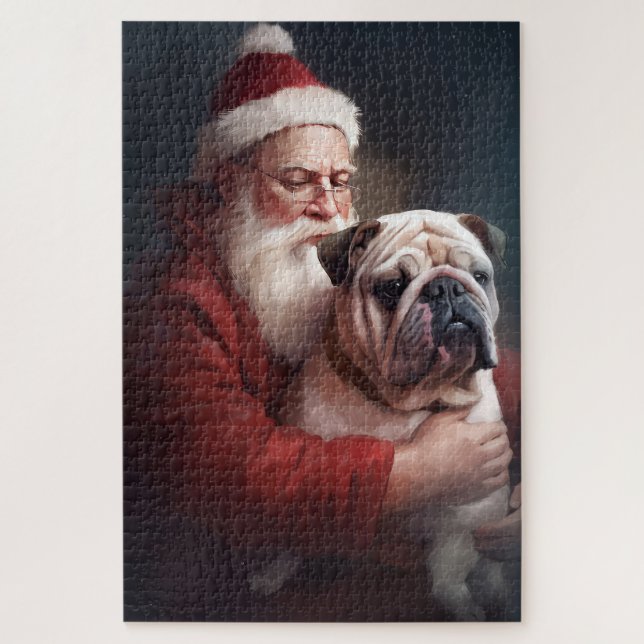 Puzzle Bouledogue avec le Père Noël Noël Festif (Vertical)