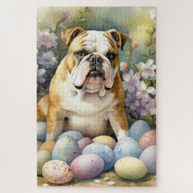 Puzzle Bouledogue avec vacances de œufs de Pâques (Vertical)