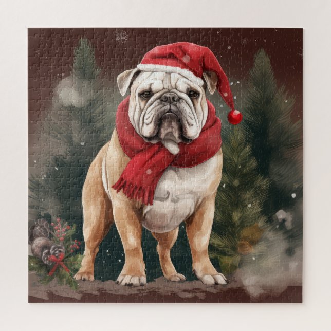 Puzzle Bouledogue dans la neige de Noël (Vertical)