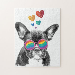 Puzzle Bouledogue français avec coeurs Saint-Valentin