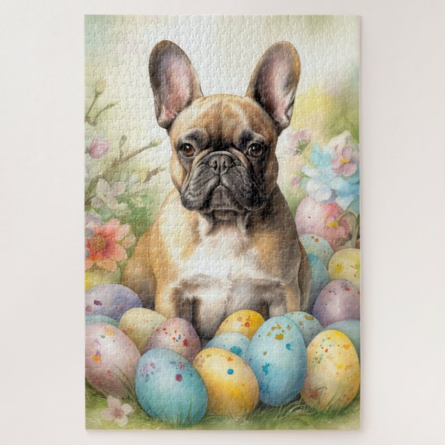 Puzzle Bouledogue français avec œufs de Pâques (Vertical)
