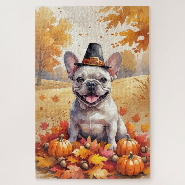 Puzzle Bouledogue français dans l'art de feuilles d'autom (Vertical)
